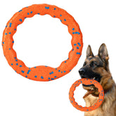 FUSOTO 9in dog ring toy in flight demonstrates long-range throwing and chase-ready excitement.