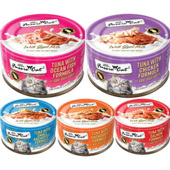 Fussie Cat five flavors labeled for easy selection and variety.