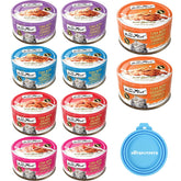 Fussie Cat goat milk gravy cans front view, promotes hydration and appeal.