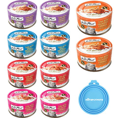 Fussie Cat goat milk gravy cans front view, promotes hydration and appeal.