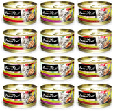 Fussie Cat premium grain-free packaging highlighting quality ingredients