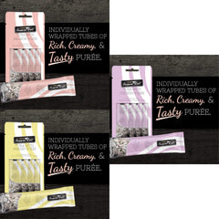 Fussie Cat Premium Puree Tuna Chicken tube close-up demonstrates versatile flavor for everyday treats.