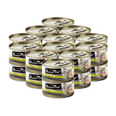 Fussie Cat Premium Tuna with Mussels in Aspic can close-up illustrates quality ingredients for picky eaters.