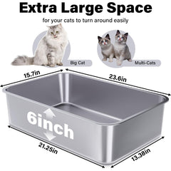 FUTAM stainless steel litter box 2-pack interior view highlights depth and space.