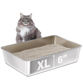 FUTAM stainless steel litter box front view with high sides to reduce mess.