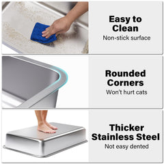 FUTAM stainless steel litter box interior clean look emphasizes non-stick surface for easy cleaning