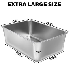 FUTAM XXL stainless steel litter box interior depth shows 8-inch height.