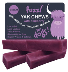 Fuzzl Yak Chews Blueberry 4 Pack – blueberry-flavored dog treats for long-lasting chewing