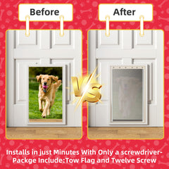 Fuzzycare dog door flap includes screws and stops for quick, secure installation.
