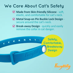 FuzzyMilky cat collar blue closeup highlights pheromone-infused design for anxiety relief