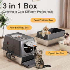FZGhome litter box with enclosed front demonstrates privacy and odor containment