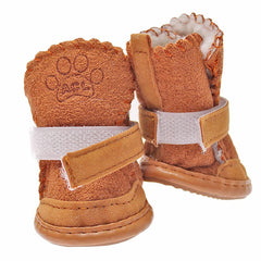 GabeFish Puppy Winter Boots brown XS back view, secure Velcro for a snug fit.