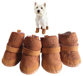GabeFish Puppy Winter Boots brown XS side view, anti-slip paw protection on snowy days.