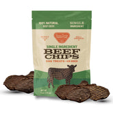 Gaines Family Farmstead Beef Chips on plate—a crunchy training reward for dogs.