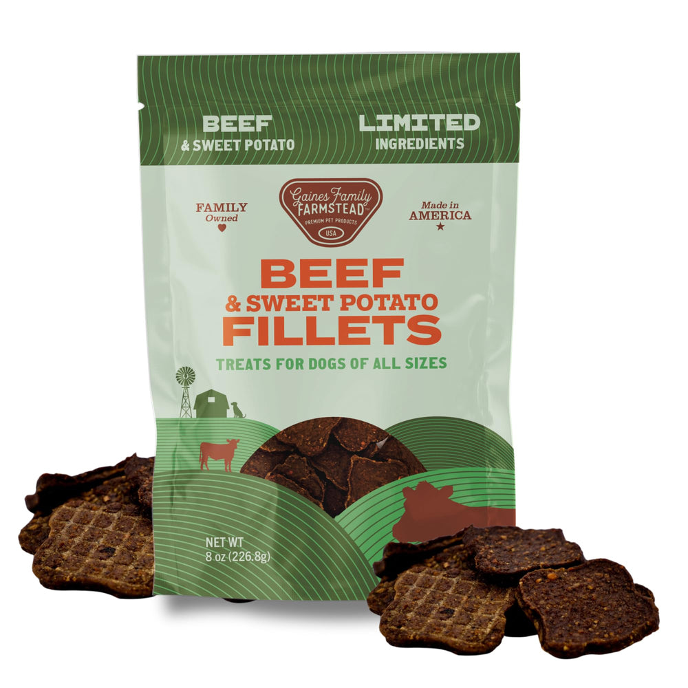 Gaines Family Farmstead beef and sweet potato fillets 8oz bag for grain-free, palatable treats