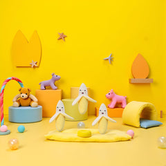 Galepromot yellow banana plush closeup reveals squeaker for lively play sessions