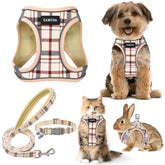 GAMUDA small dog harness plaid beige vest with breathable mesh for daily comfort.