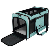 Gapzer cat carrier teal top opening for easy access and breathability.