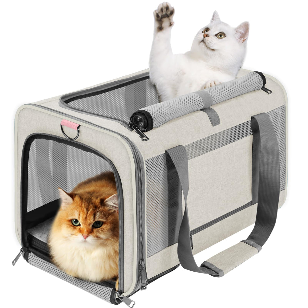 GAPZER pet carrier side view in beige demonstrates durable 600D fabric for long trips.