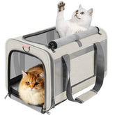 GAPZER pet carrier side view in beige demonstrates durable 600D fabric for long trips.