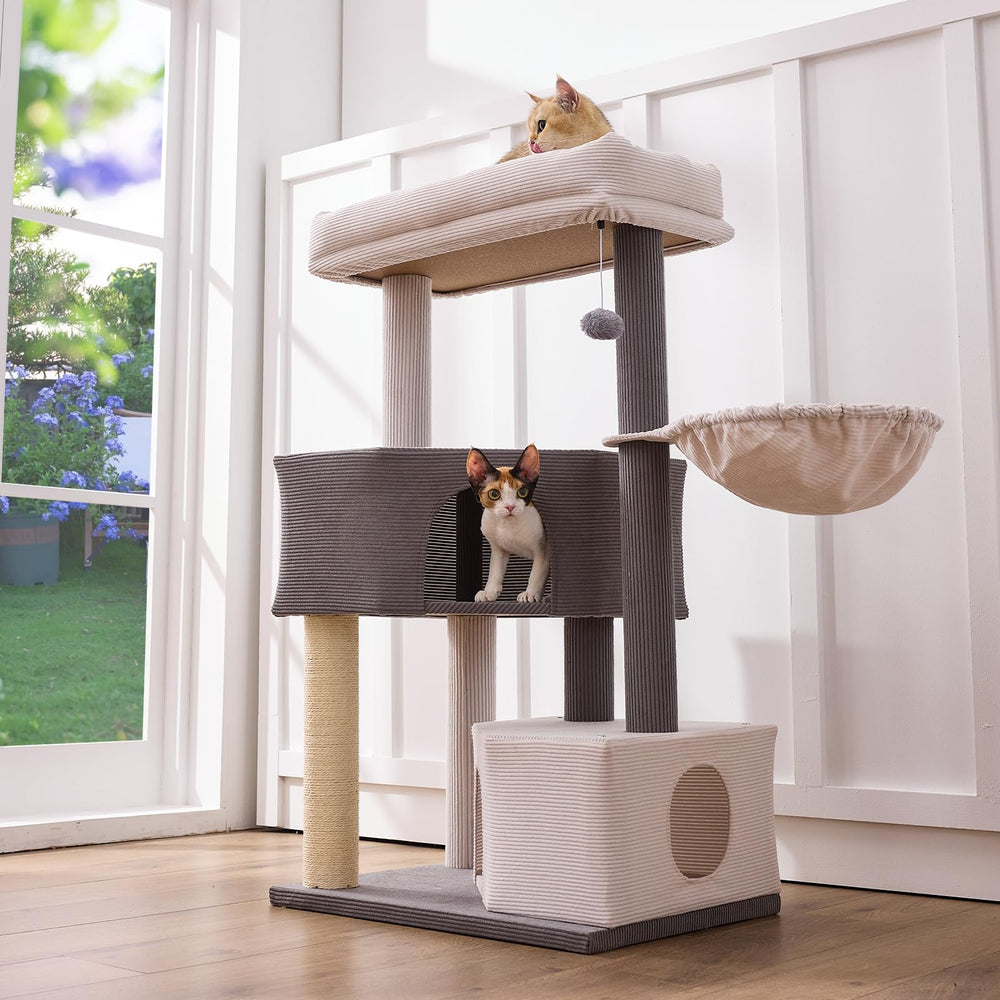 Gardner Pet 41-inch corduroy cat tree main view showing sturdy frame and high perch