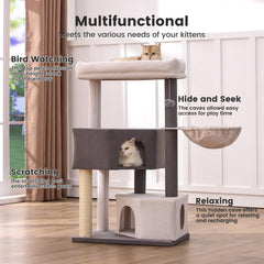 Gardner Pet 41-inch cat tree side profile shows durable posts and cozy condos