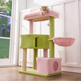 Gardner Pet 41-tall pink-green cat tree base showcases sturdy stability for medium to large cats.