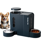 Gardner Pet automatic gravity feeder and water dispenser in dark blue for hands-free pet meals