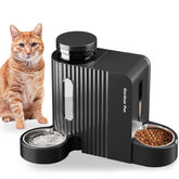 Gardner Pet gravity feeder front view shows two-in-one setup for cats and small dogs.