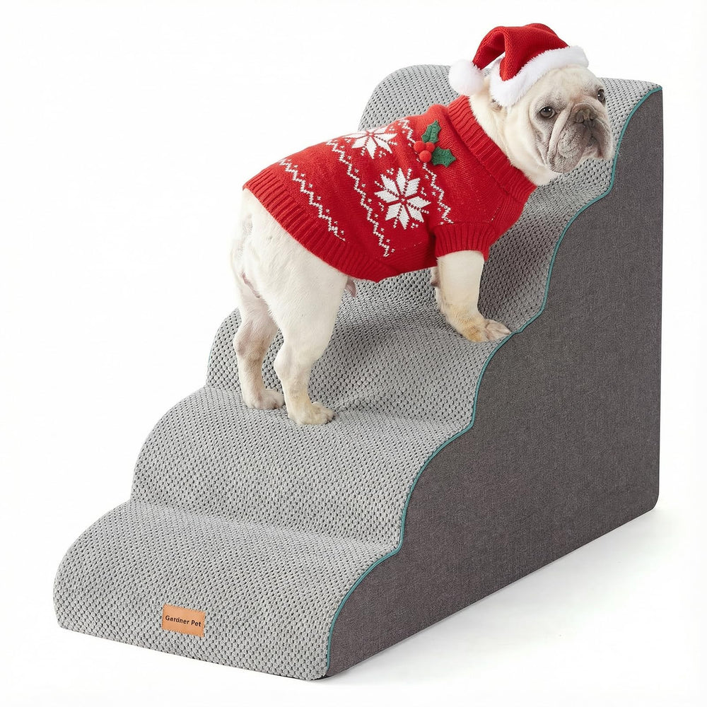Gardner Pet dog stairs curved design with 5 steps helps small dogs reach elevated spots safely.