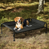 Gardner Pet elevated outdoor dog bed with 3-sided guardrail for secure lounging.