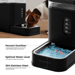 Gardner Pet gravity-fed unit close-up demonstrates anti-tip base for stable play.