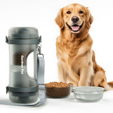 Gardner Pet portable dog water bottle close-up showing all-in-one design for easy hydration during hikes.