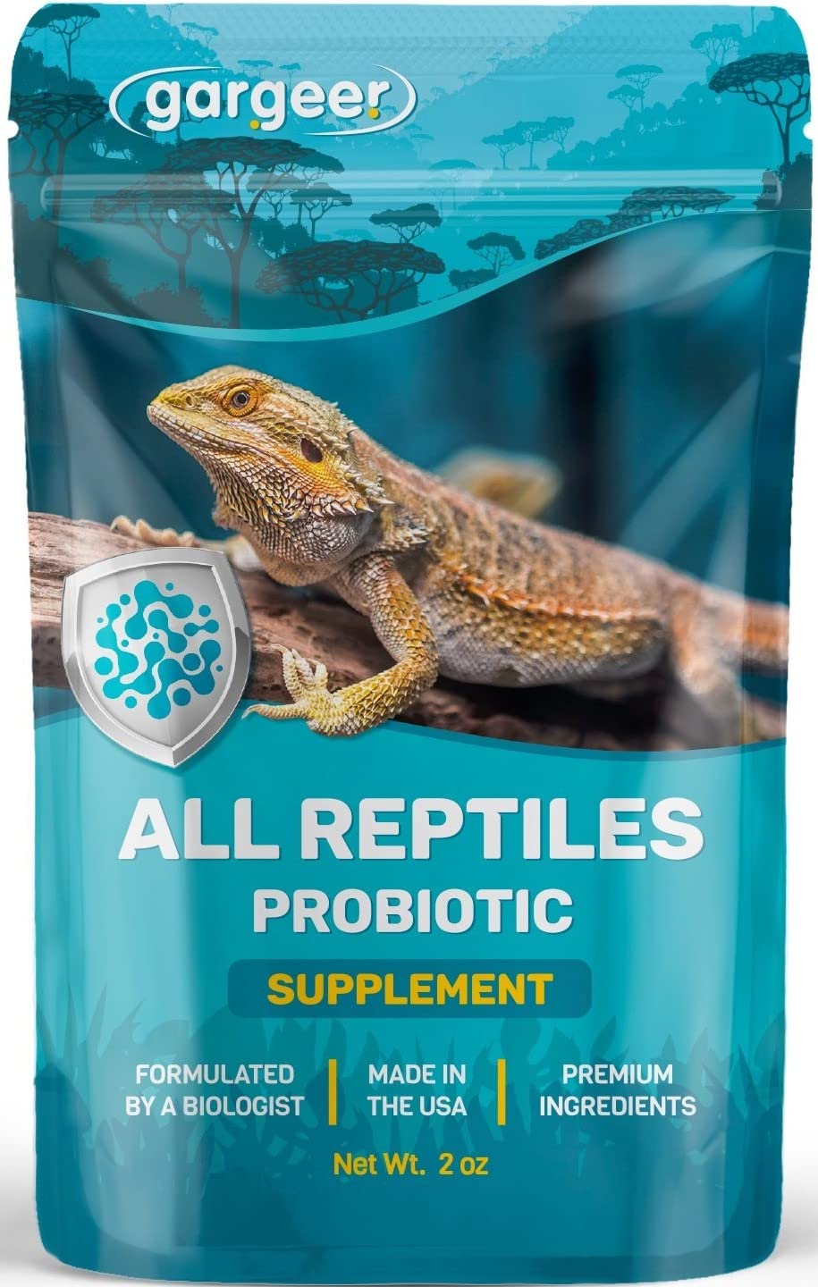Gargeer Reptile Probiotics jar-front promoting gut health for reptiles.