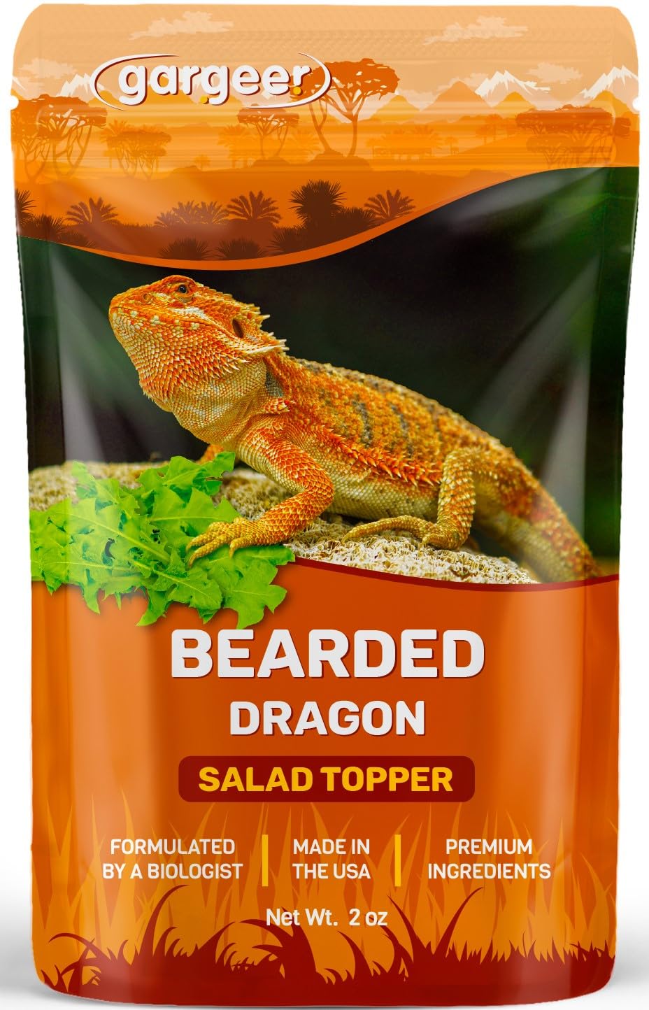 Gargeer Bearded Dragon Topper packaging shown to emphasize balanced nutrition.