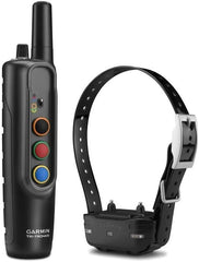 Garmin PRO 70 dog device closeup with collar highlights six-dog training.