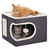 Garnpet cat bed cube house exterior in dark grey, a sturdy indoor retreat.