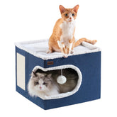 Garnpet cat bed cube house navy exterior shows durable construction for lasting play.