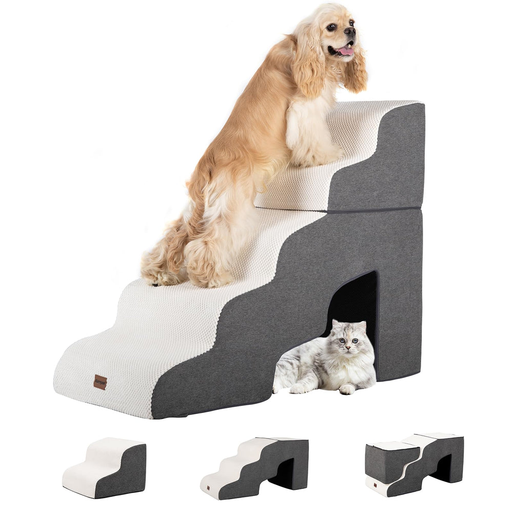 Garnpet dog stairs beige side view shows non-slip climbing aid