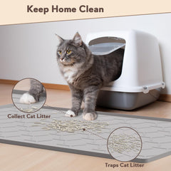 Garoopion cat litter mat waterproof raised-edges demonstrate leak protection for spills.