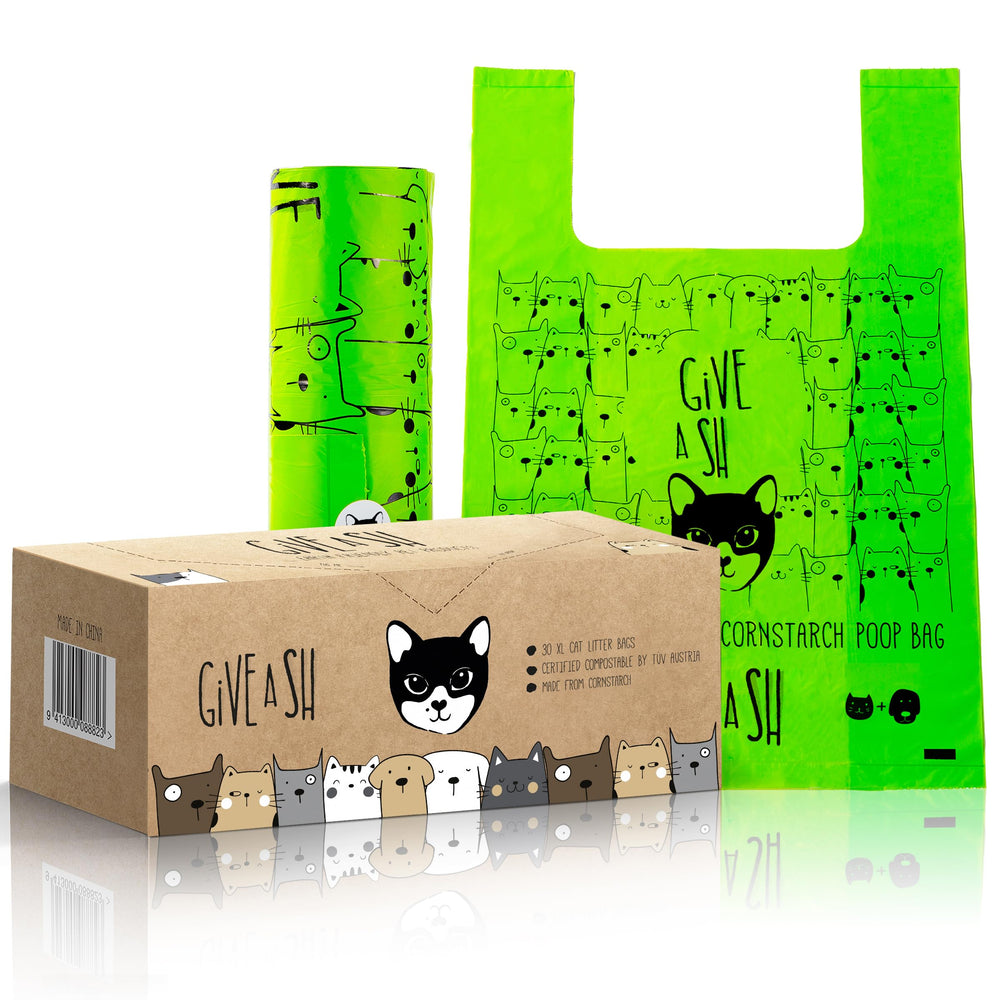 G.A.S cat litter bags packaging box shows eco packaging and compostable design.