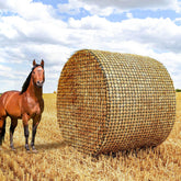 Gasgimos round bale hay net front view shows a clean, controlled feeding solution.