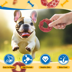 gazeupon duck jerky rings training reward closeup demonstrates easy portioning for training