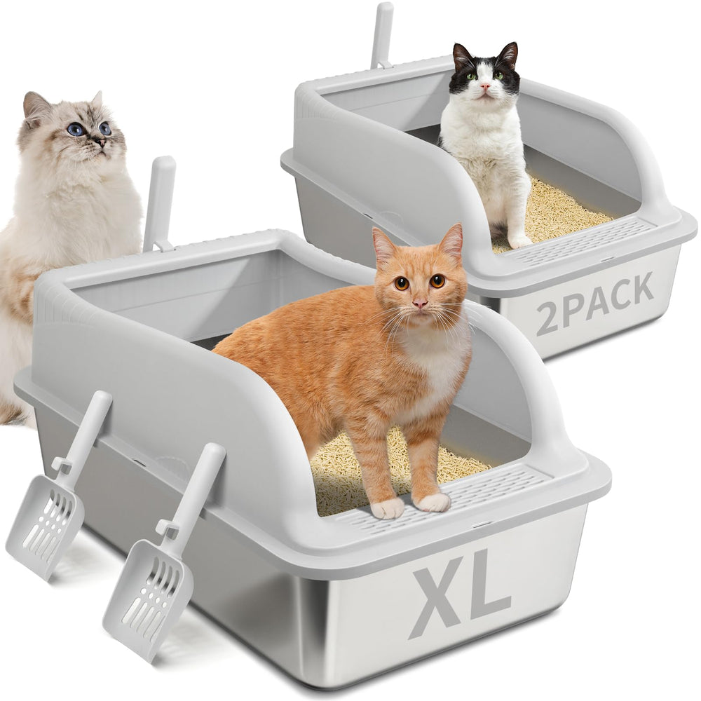 GazingMe 2-pack stainless steel litter box with lid for tidy multi-cat setups.
