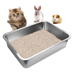 GCVOPTON stainless steel cats litter box front view for easy entry and stability