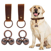 Geehouz dog collar bells packaged set includes leather straps and rings for secure attachment.