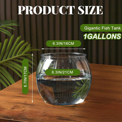 Geelin 1-gallon fish bowl side view highlights compact, shatterproof design for safe placement.