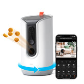 Geeni Pet Treat Dispenser with Camera front view for clear monitoring and easy feeding.