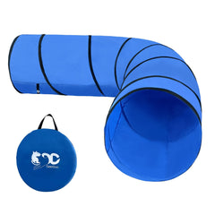 GeerDuo dog agility tunnel blue setup enables quick indoor training.