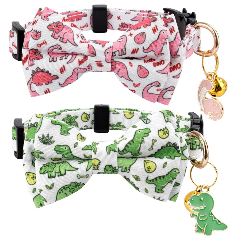 Gelwoo cotton cat collar with bowtie and dinosaur pattern for stylish, comfy daily wear